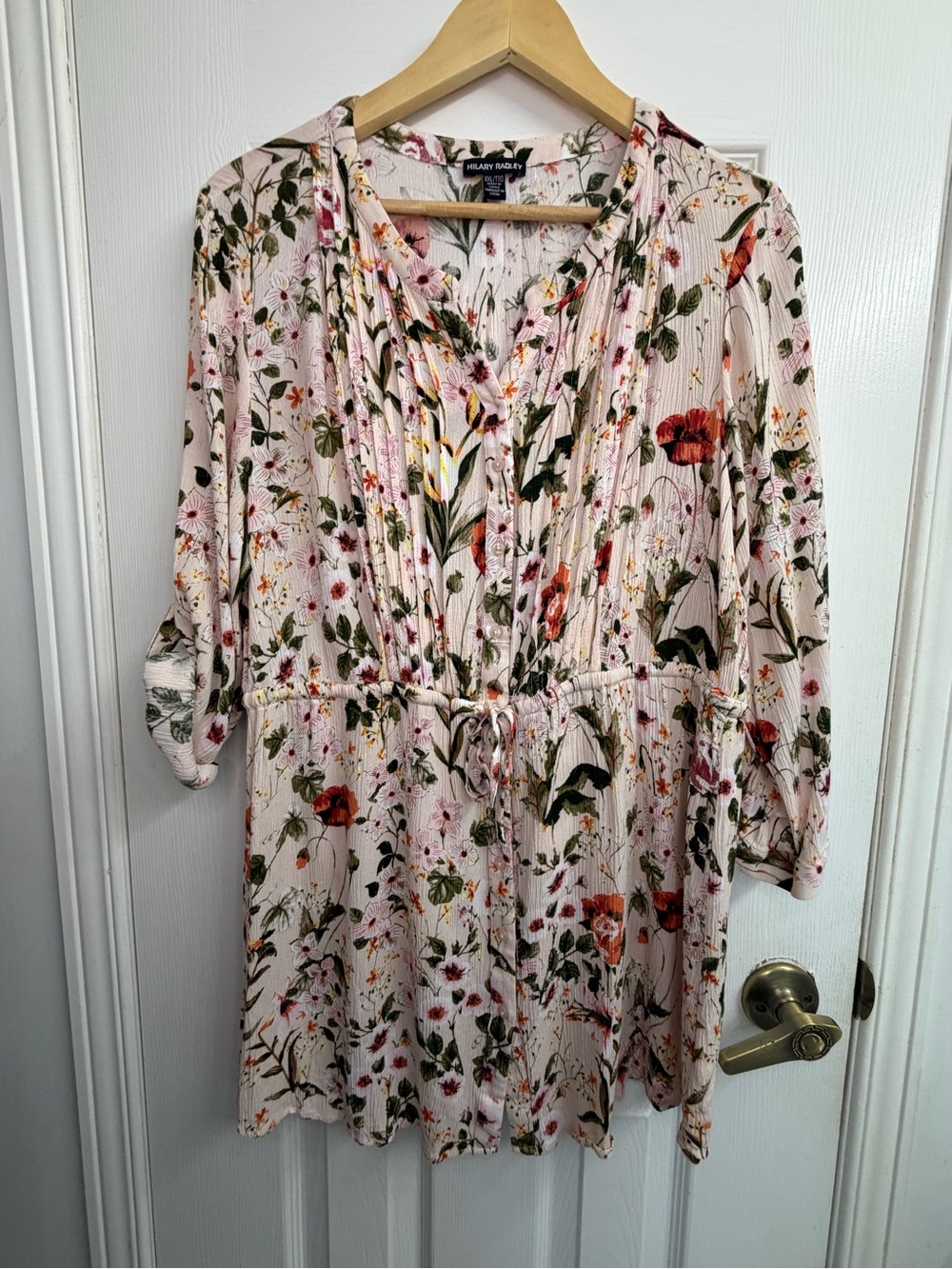 Hilary Radley Floral Tie-Waist Blouse XXL Cottagecore Boho Office Chic